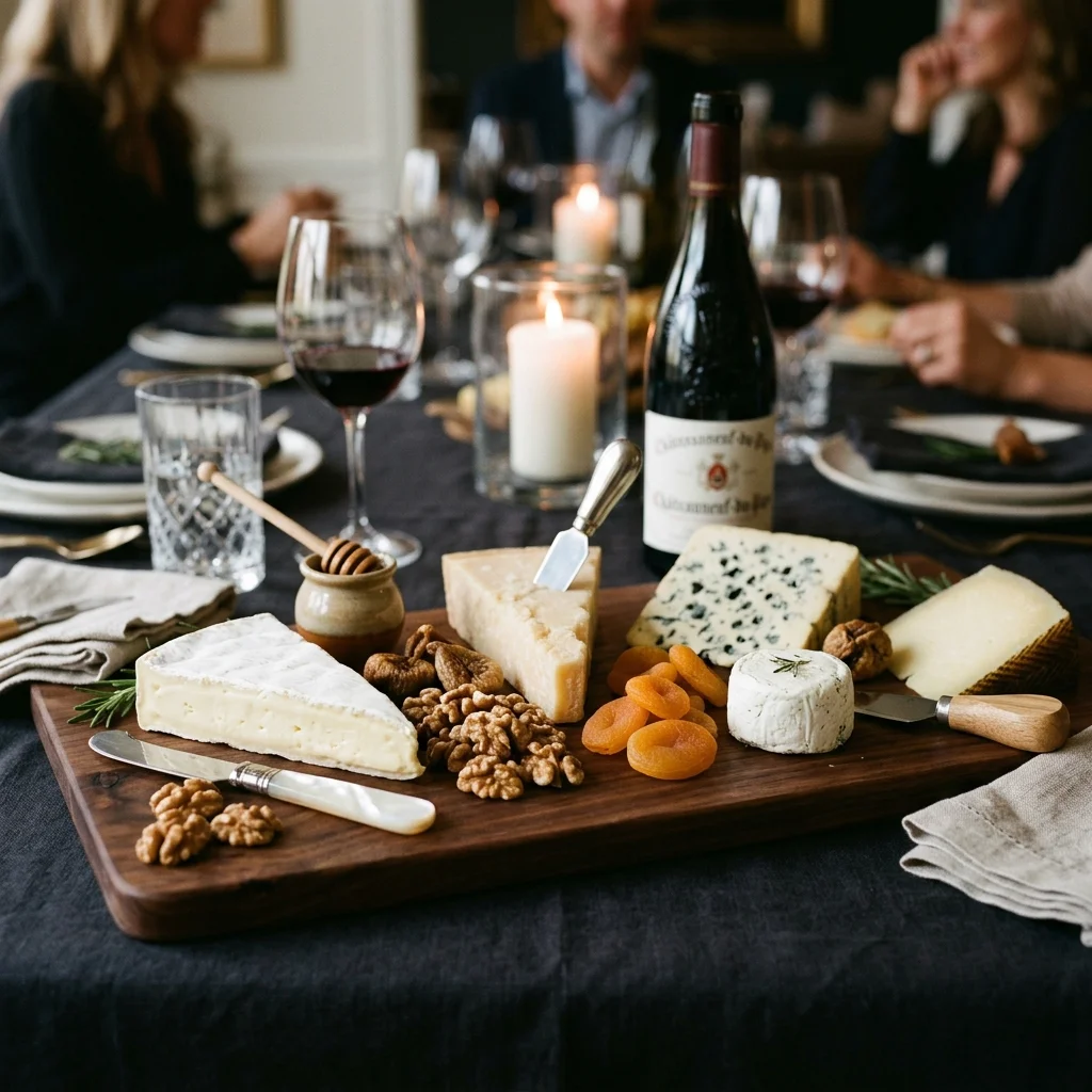 Artisan cheese selection served on a beautiful wooden cheese board