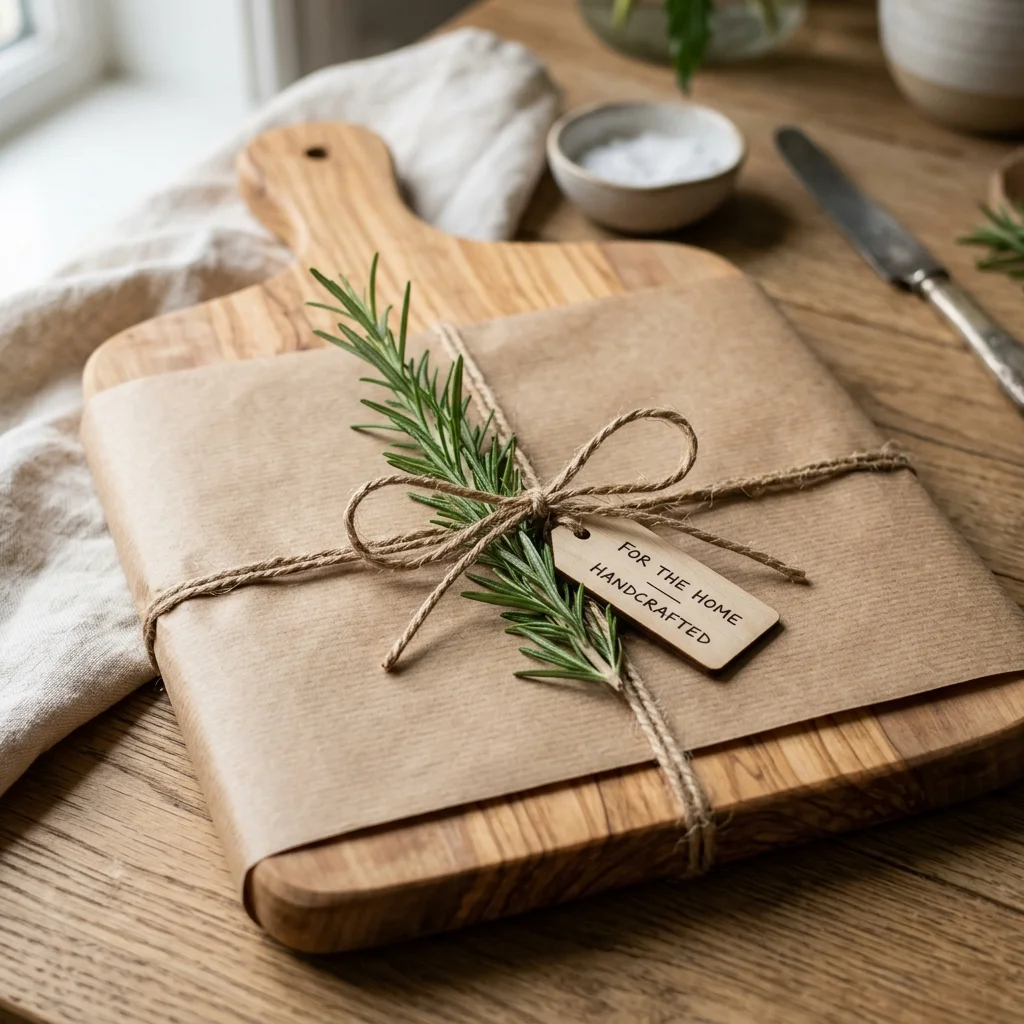 Handmade wooden chopping board as a premium gift — beautifully wrapped