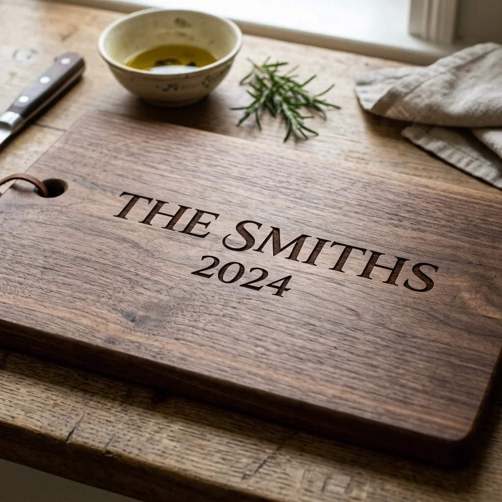 Bespoke personalised wooden chopping board with engraving — custom made in UK