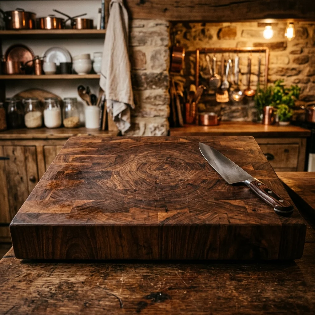Large solid walnut butcher block — thick professional kitchen cutting surface