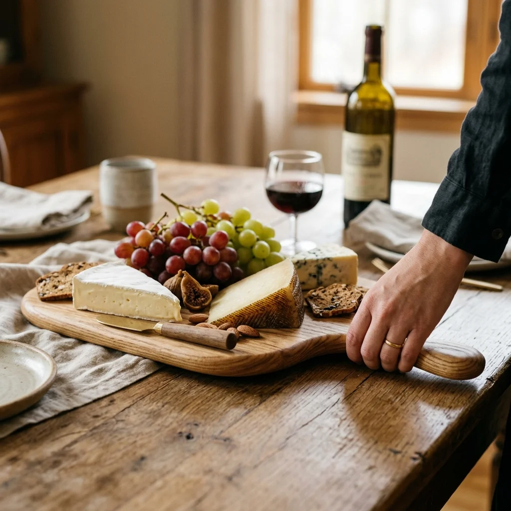 Handmade wooden serving board with handles — elegant food presentation board